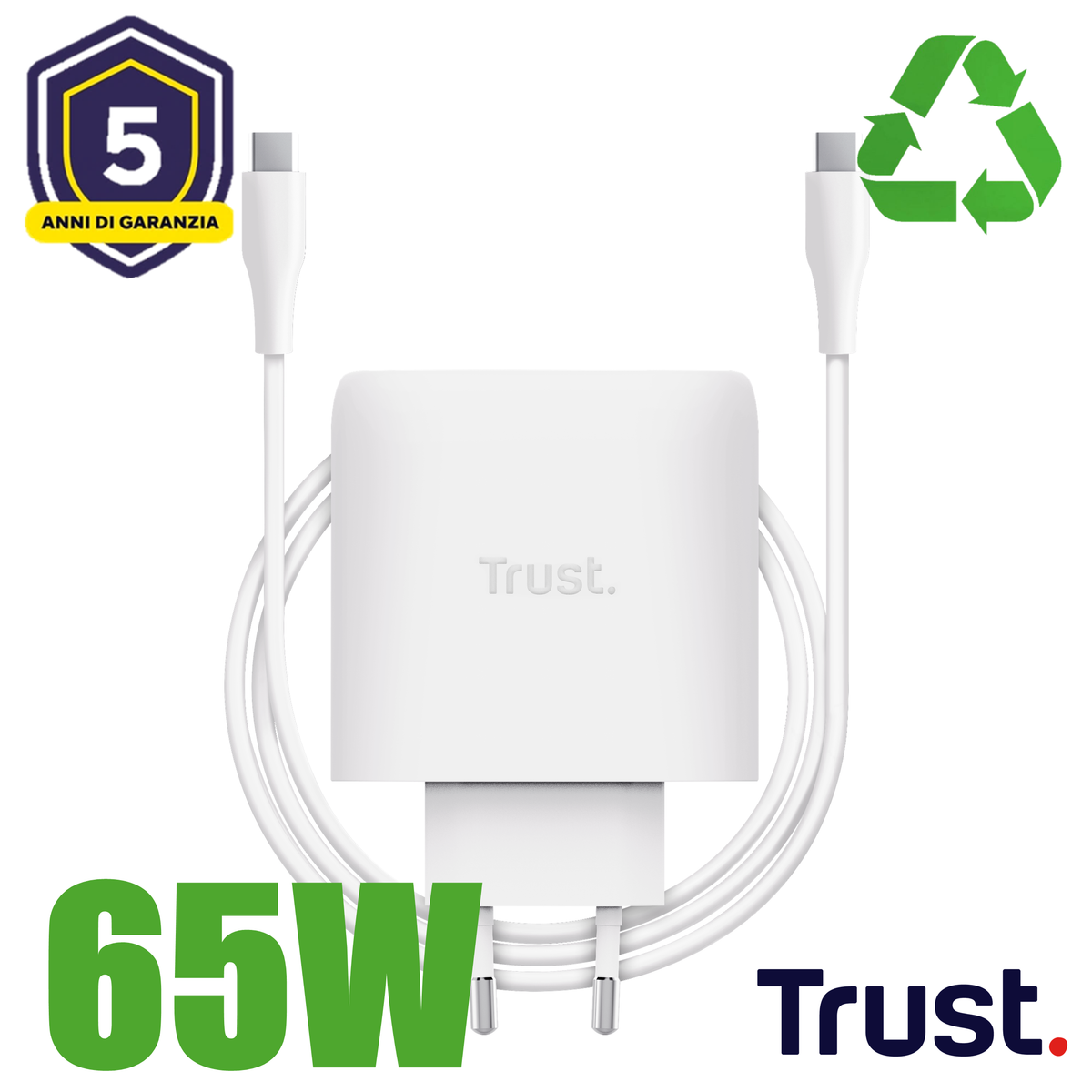 MAXO 65W 2P USB-C GAN CHARGER WHT