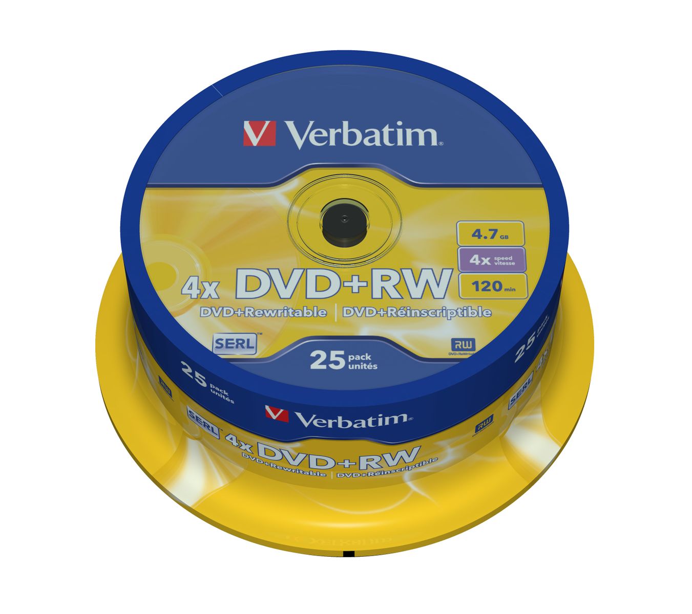 DVD+RW SERL 4.7GB 4X MATT SILVER SURFACE (25 PACK)