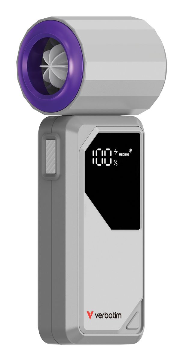 VERBATIM COOLNGO AIRJET HANDHELD FAN GREY/PURPLE