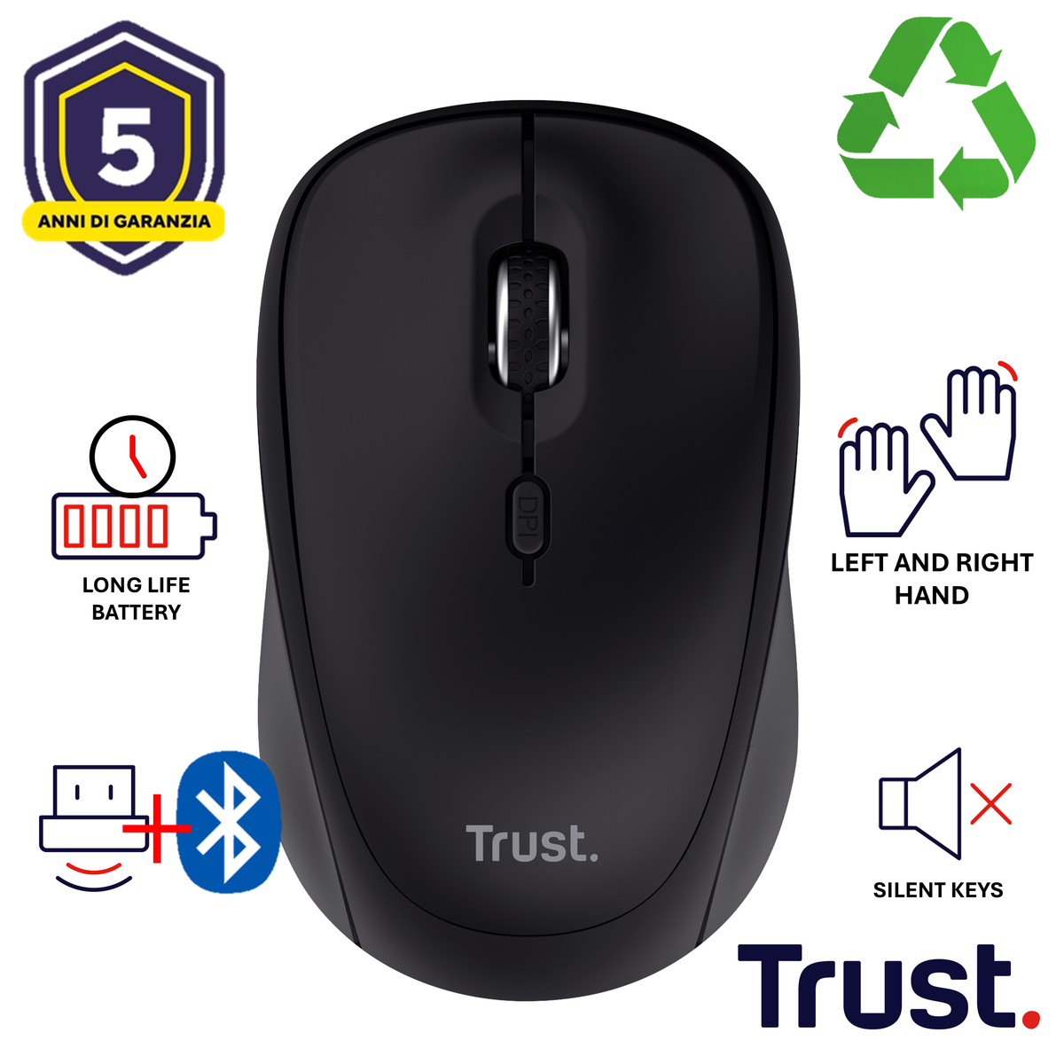YVI+ MULTI-DEVICE WIRELESS MOUSE BLACK
