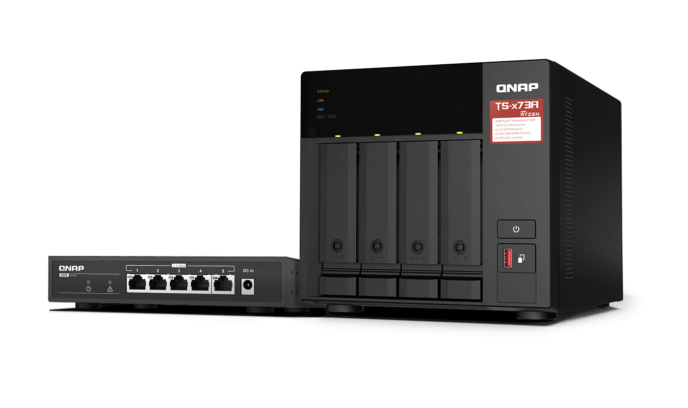 QNAP NAS 4 BAIE AMD V1000 4C/8T 8GB DDR4+SWITCH
