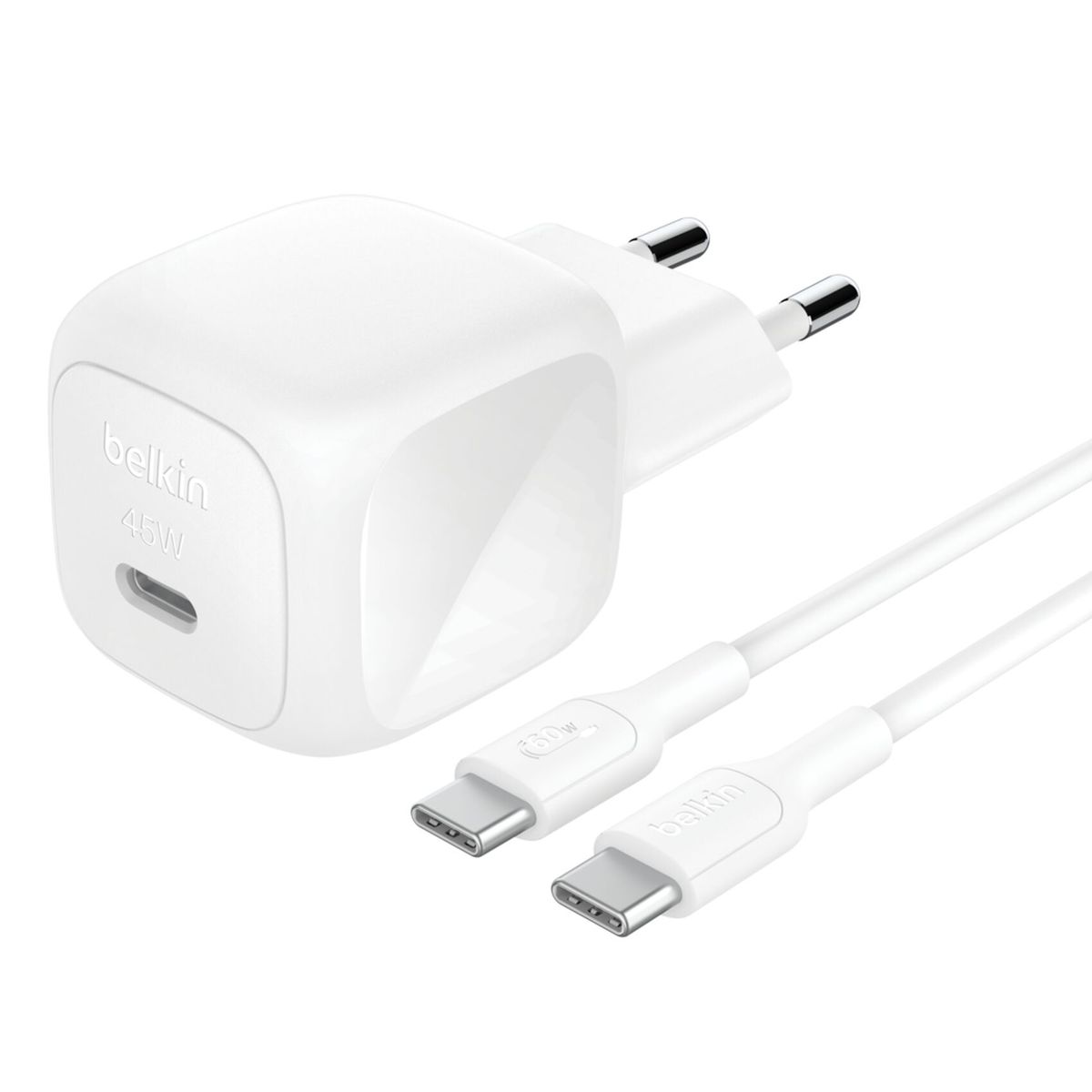 45W USB PD WALL CHARGER W/ 1M PVC C-C CABLE WHT