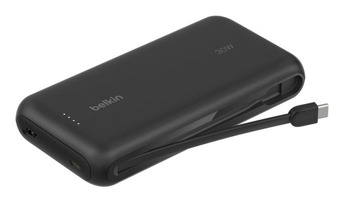 20K PD30W INTEGRATED USB-C CABLE POWER BANK, BLACK