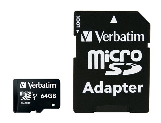 VERBATIM MICROSD 64GB C10/U1 WITH ADAPTER