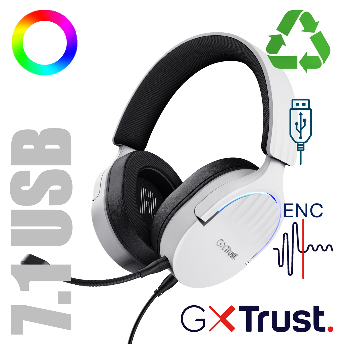 GXT490W FAYZO 7.1 USB HEADSET WHT