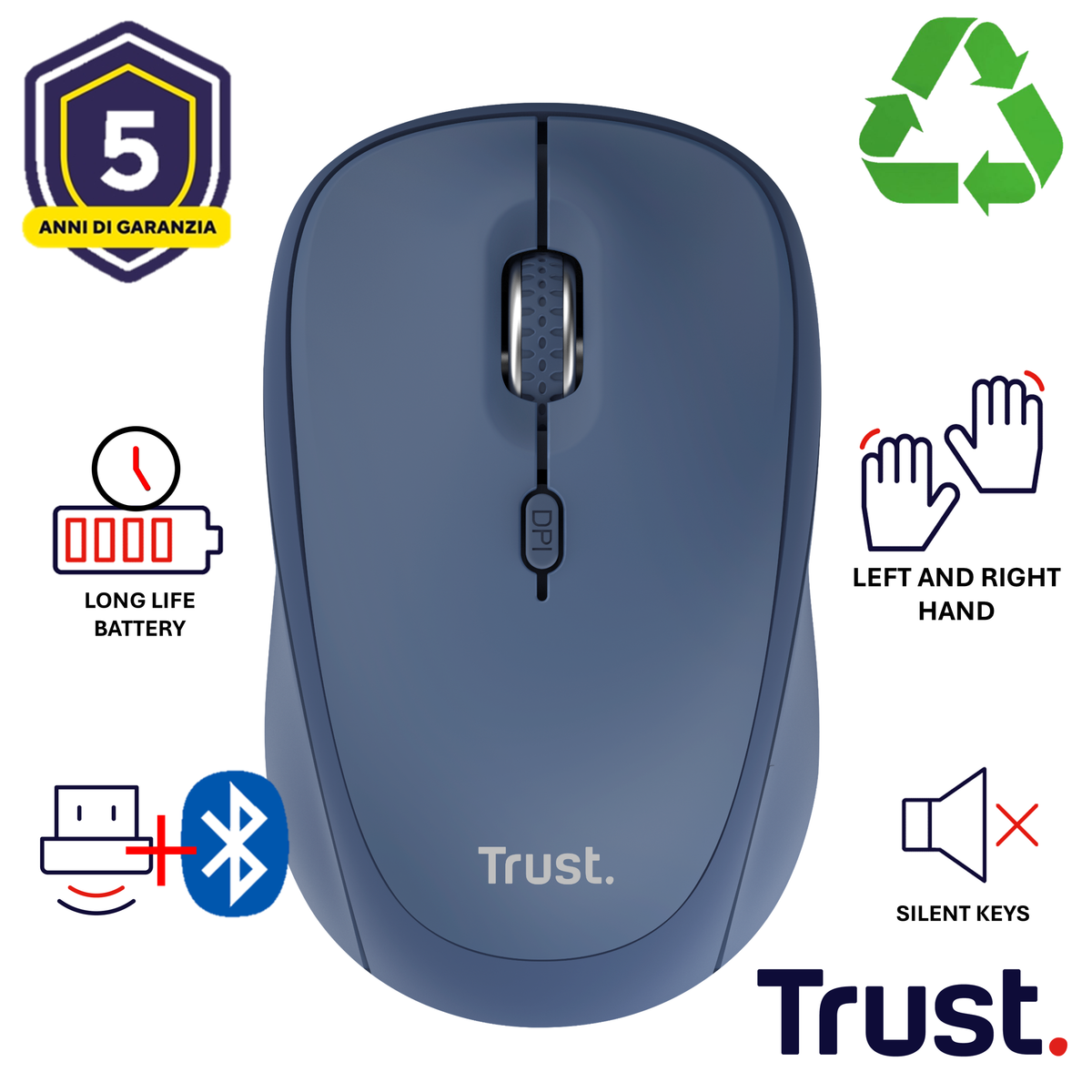 YVI+ MULTI-DEVICE WIRELESS MOUSE BLUE