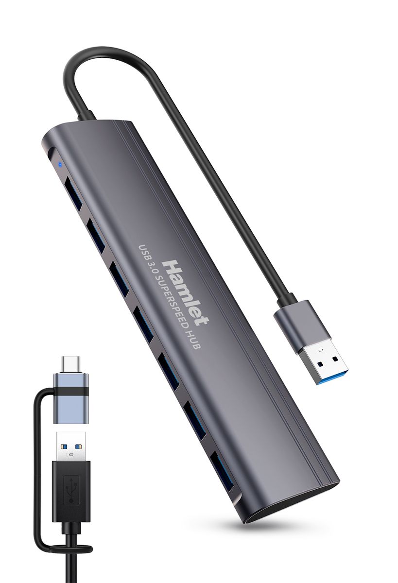 HUB USB 3.0 7 PORTE IN ALLUMINIO USB-A + USB-C