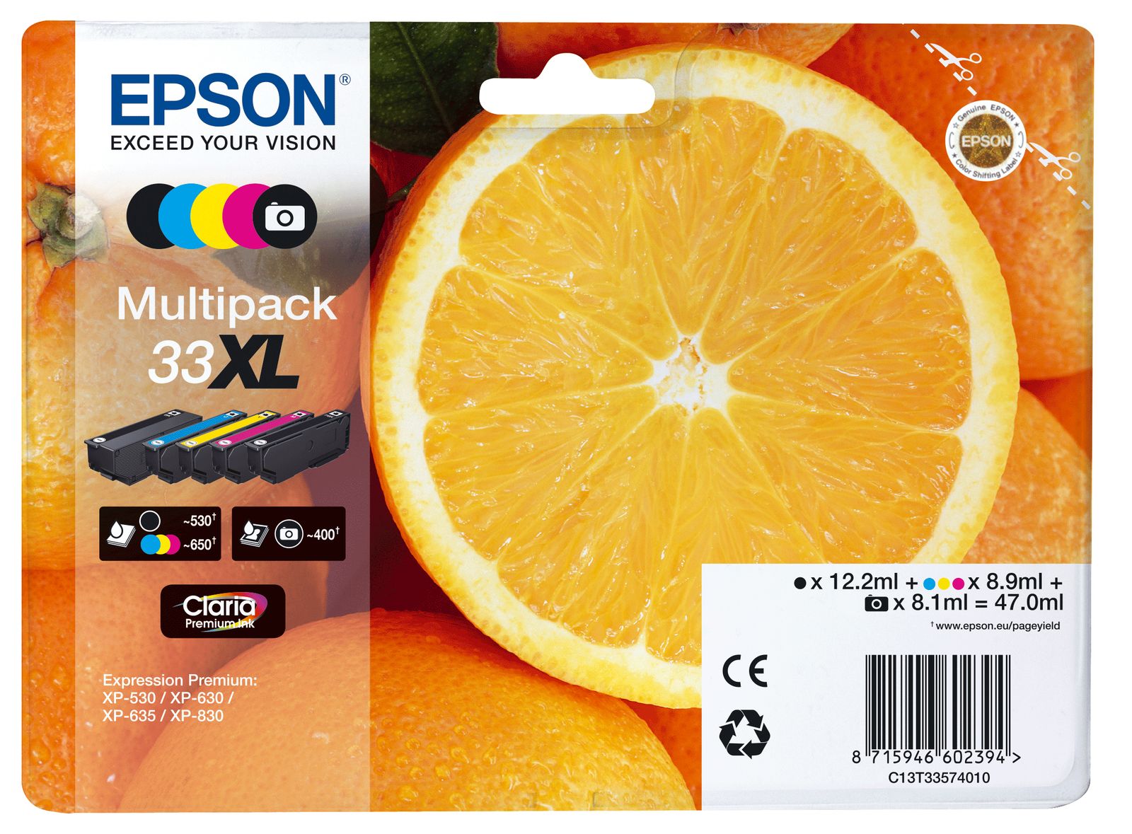 33XL ORANGES CLARIA PREMIUM MULTIPACK 5-COLOURS IN