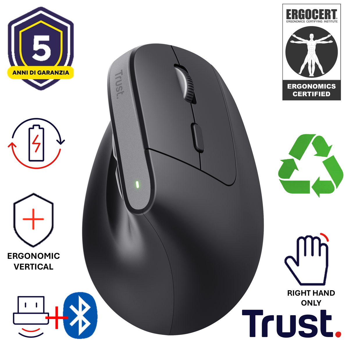 BAYO+ ERGONOMIC WIRELESS MOUSE BLK