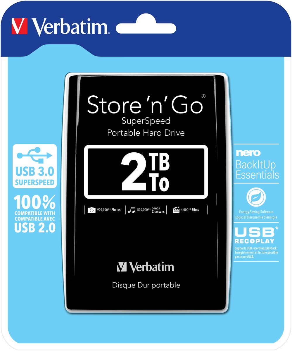VERBATIM 2TB USB 3.0 BLACK HARD DRIVE 2.5
