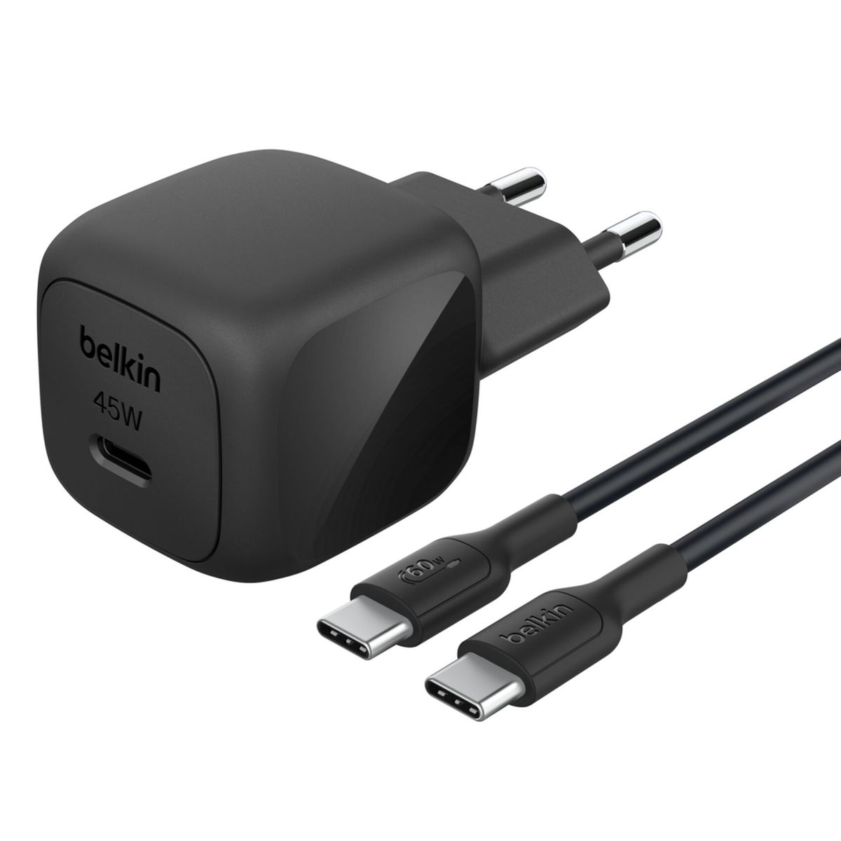 45W USB PD WALL CHARGER W/ 1M PVC C-C CABLE BLK