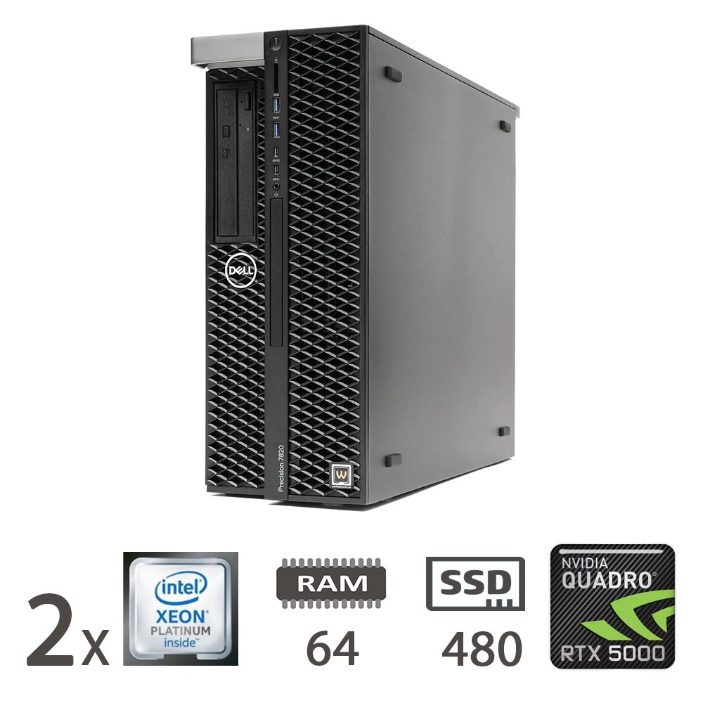 DELL 7820 2X XEON 8160/64/SSD480/RTX5000/W11P/2Y