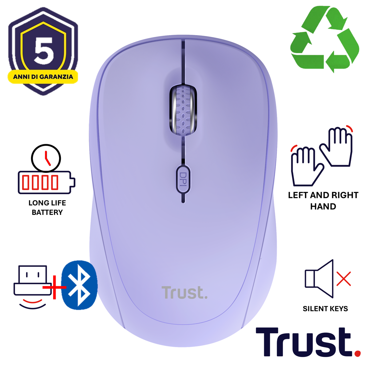 YVI+ MULTI-DEVICE WIRELESS MOUSE PURPLE