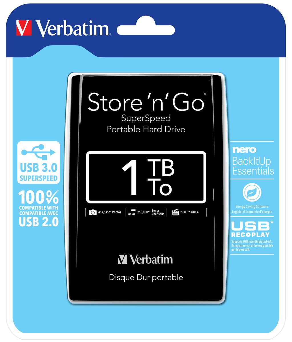 VERBATIM 1TB USB 3.0 BLACK HARD DRIVE 2.5