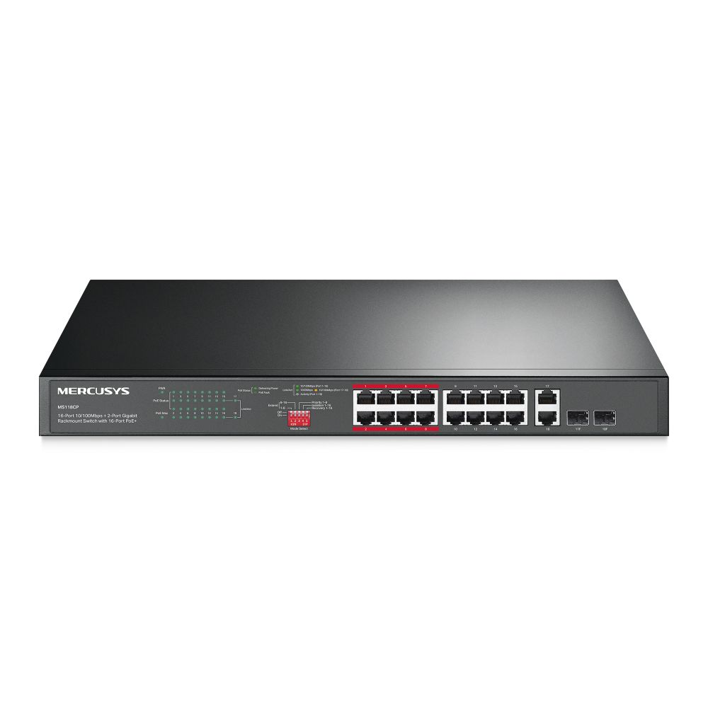 16-PORT 10/100MBPS + 2-PORT GB RCK 16-PORT POE+
