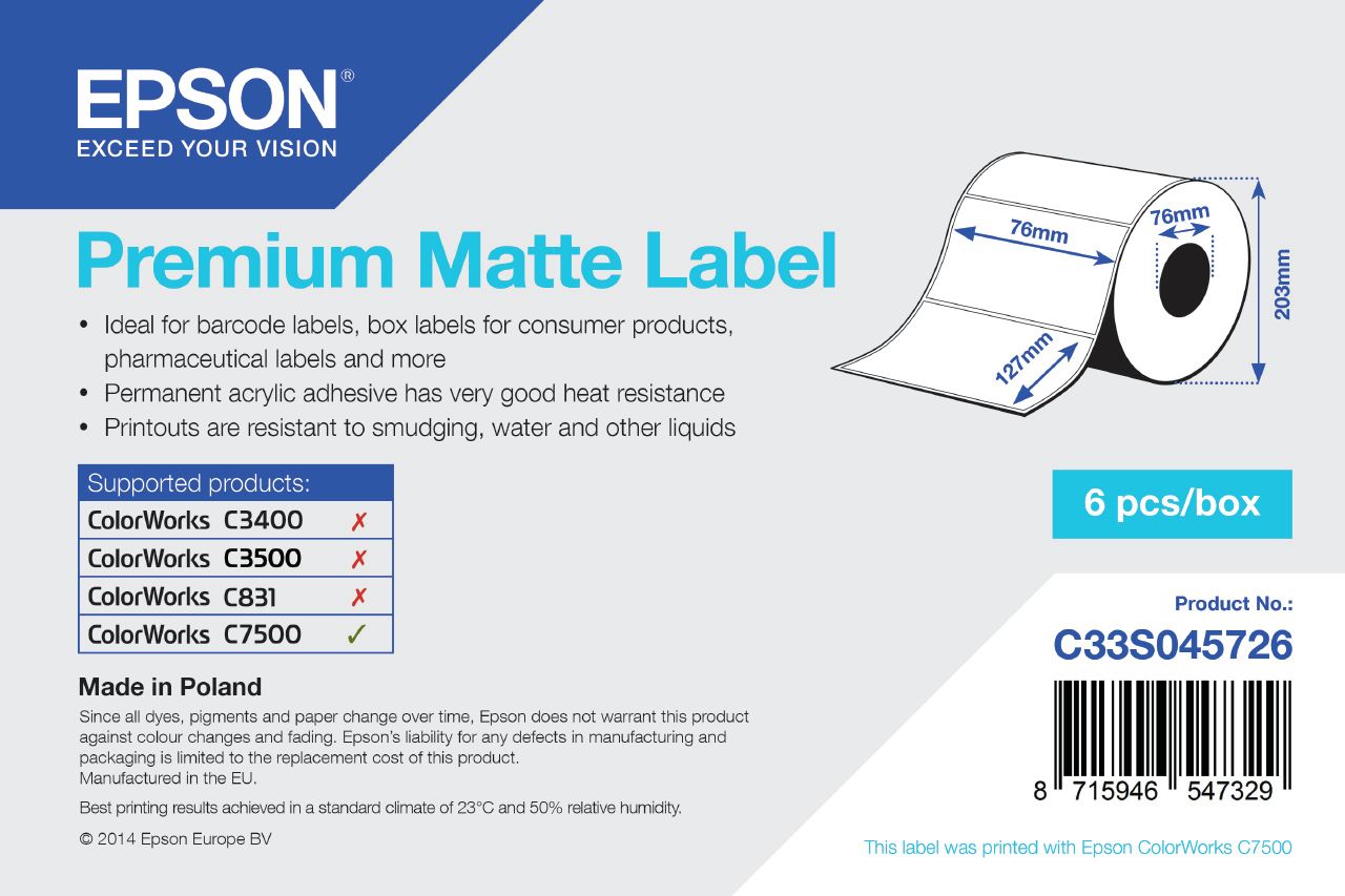 ROTOLO DI ET,PREMIUM MATTE 76MMX127MM LABELS 960