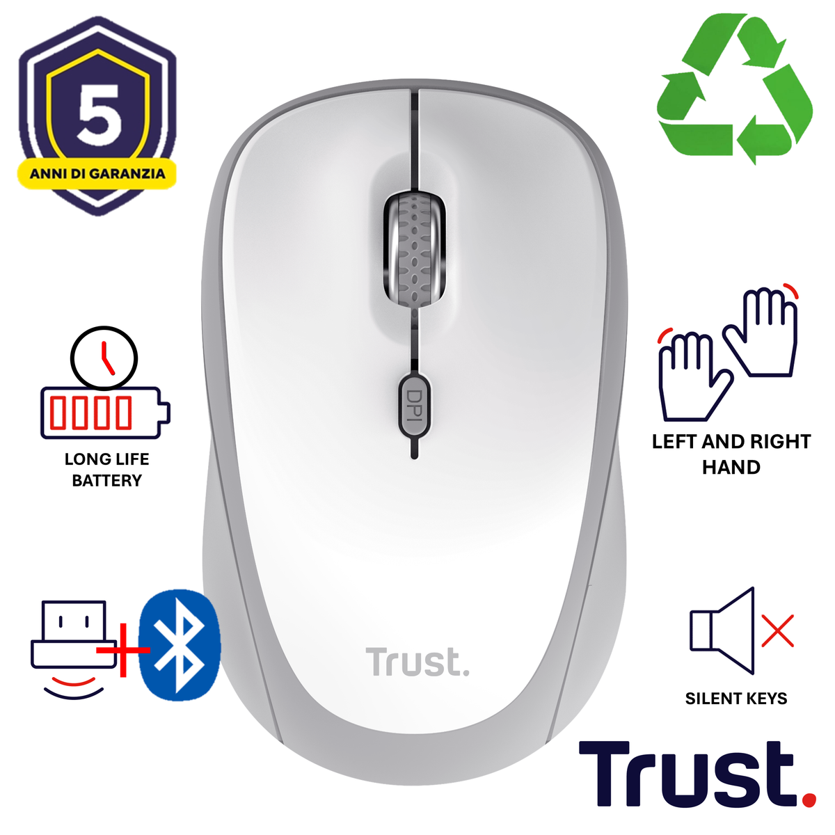 YVI+ MULTI-DEVICE WIRELESS MOUSE WHITE