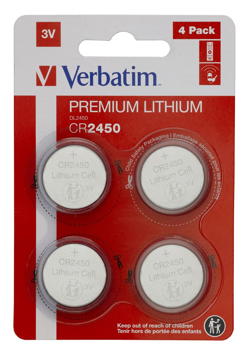 VERBATIM BATTERIE A BOTTONE 3VOLT LITIO CR2450 4PZ