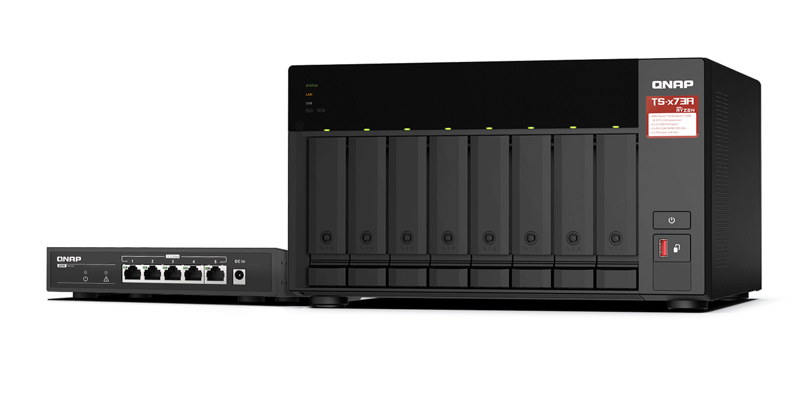 QNAP NAS 8 BAIE AMD V1500 4C/8T 8GB DDR4+SWITCH