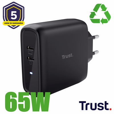 MAXO 65W 2P USB-C CHARGER BLK