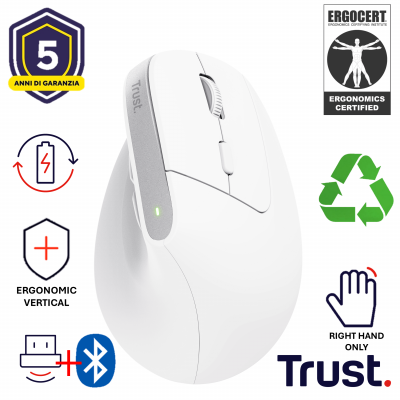 BAYO+ ERGONOMIC WIRELESS MOUSE WHT