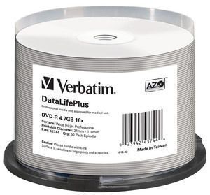 VERBATIM DVD-R 4.7GB DL 16X WIDE PRINT NO-ID 50PZ