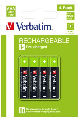 VERBATIM BATTERIE RICARICABILI AAA 4PACK 950MAH