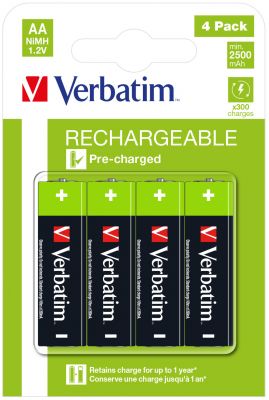VERBATIM BATTERIE RICARICABILI AA 4PACK 2500MAH
