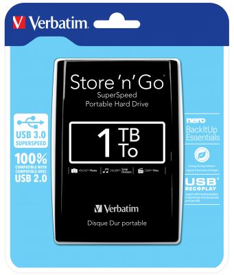 VERBATIM 1TB USB 3.0 BLACK HARD DRIVE 2.5