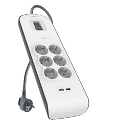 SURGE PROTECTOR 6 OUTLETS 650J 2M 2XUSB 2.4A