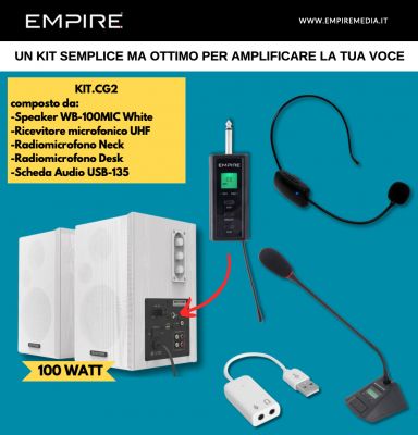 KIT CASSE 100W 2 RADIOMICROFONI + SCHEDA AUDIO USB