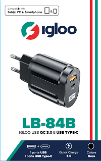 IGLOO USB QC 3.0 E USB TYPE-C BLACK