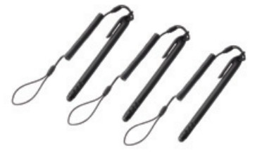 Set of three styluses and three coiled tethers