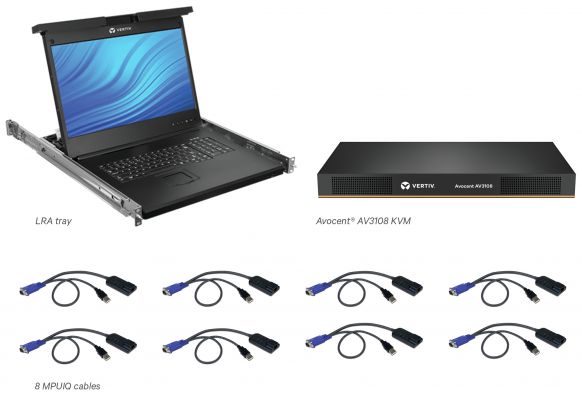LCD 18.5,8P KVM, 8 CABLES, USB KB-US INTL