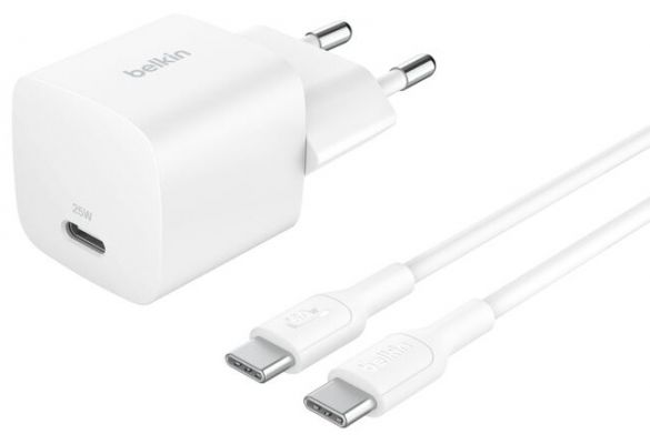 25W USB PD WALL CHARGER WHT W/1M C-C CABLE