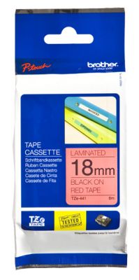 Nastro per etichett. nero/rosso 18mm