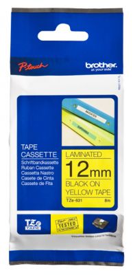 Nastro per etichett. nero/giallo 12mm